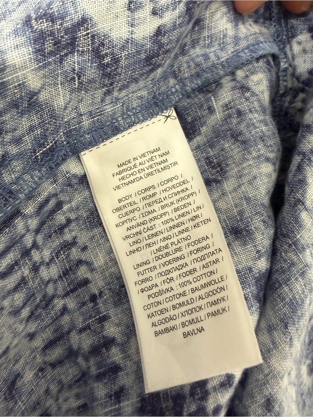 Ralph Lauren Linen Geo Print Maxi Dress Blue White Tiered A-Line Tie Die Size 12 - Picture 11 of 12